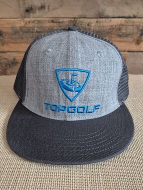 Topgolf Logo Trucker Hat in Gray and Black with Blue Embroidery Mesh Snapback OS